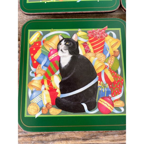 Vintage 1970s Pimpernal England Set of 6 Christmas Cat Kitty Coasters - Picture 3 of 10